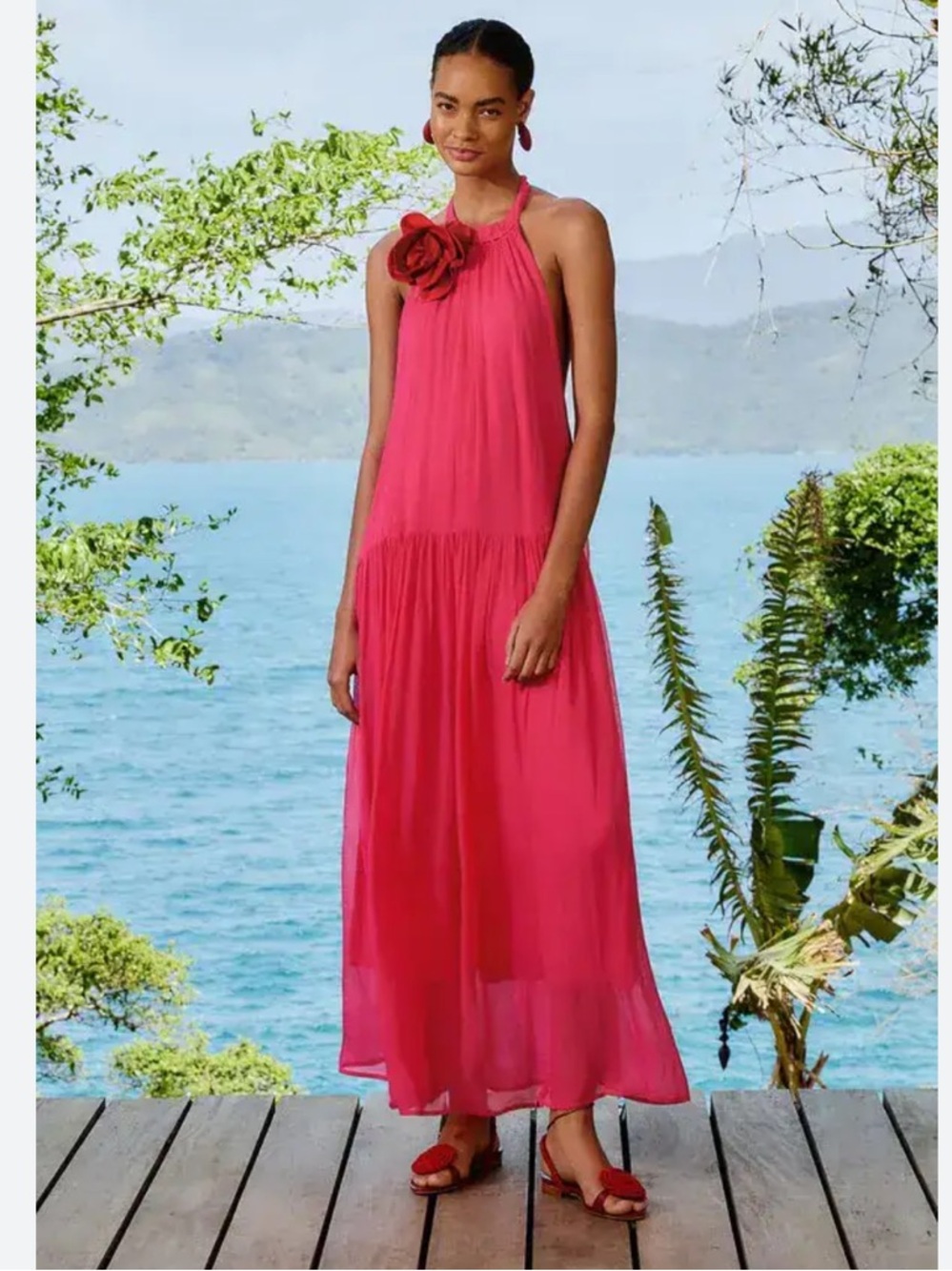Farm Rio Rosette Drop Waist Maxi Dress